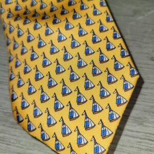 Marchesi Di Como Made In Italy Yellow Sailboat Sailing Mens Necktie 100% Silk